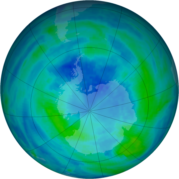 Antarctic ozone map for 31 March 1986